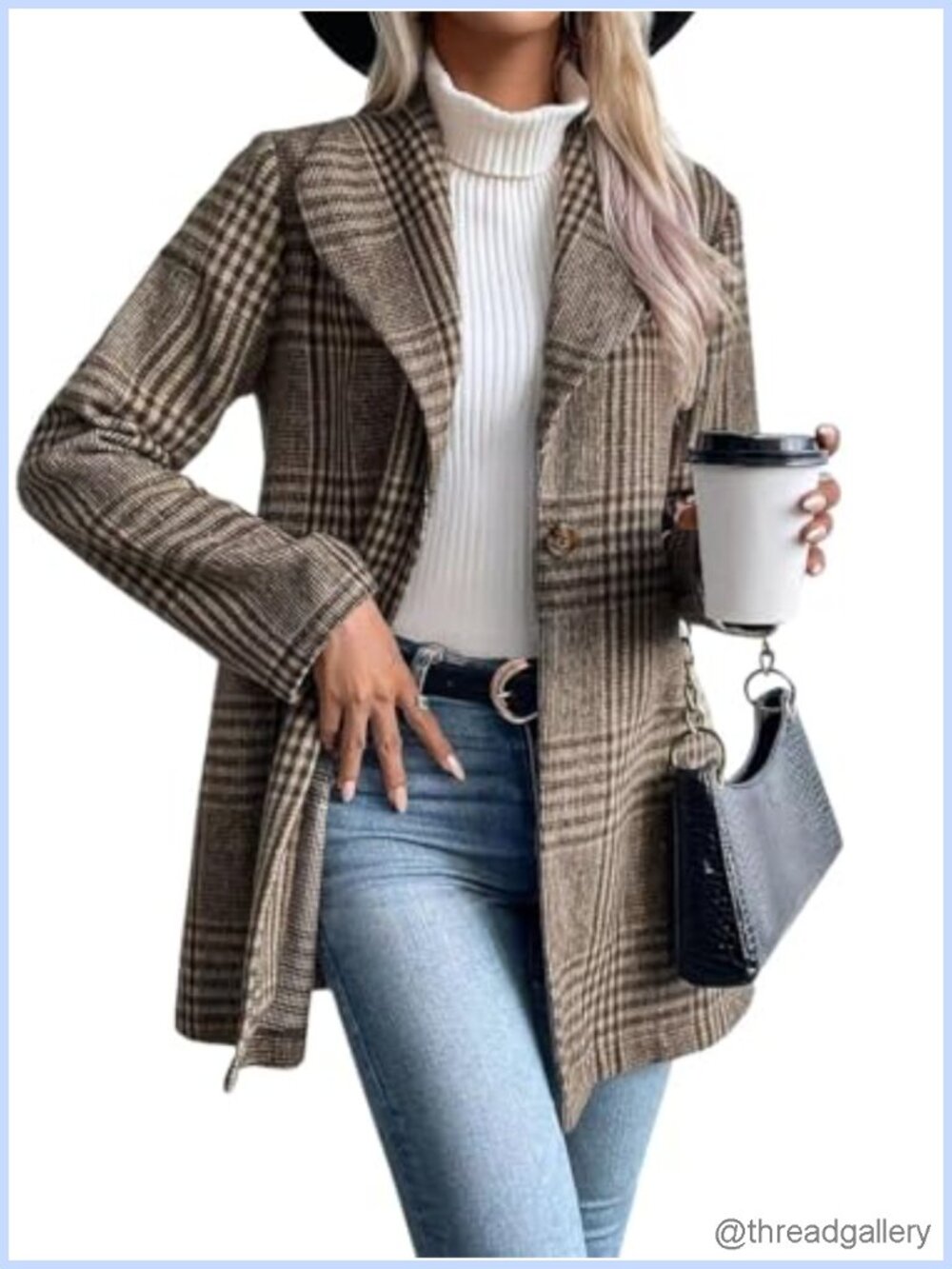Wool Blend Plaid Blazer Shawl Collar Business Casual Coat